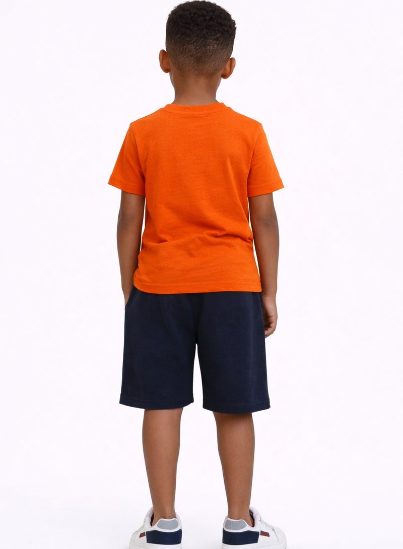 victor and jane Boys Beach Trip Printed T-Shirt & Blue Shorts Set - Image 2